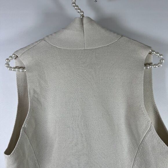 Eileen Fisher Vest Small Knit Open Front  Silk Cotton Oatmeal Beige Sleeveless - Picture 11 of 14